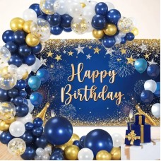 115 PSC Navy Blue Gold Balloons Garland Kit, ]
