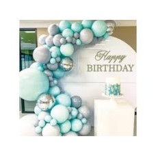 83 Psc Balloon Gray and Mint Green, Silver Metallic Latex Balloon