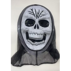 White skull face with a black mesh hood White skull face with a black mesh hood